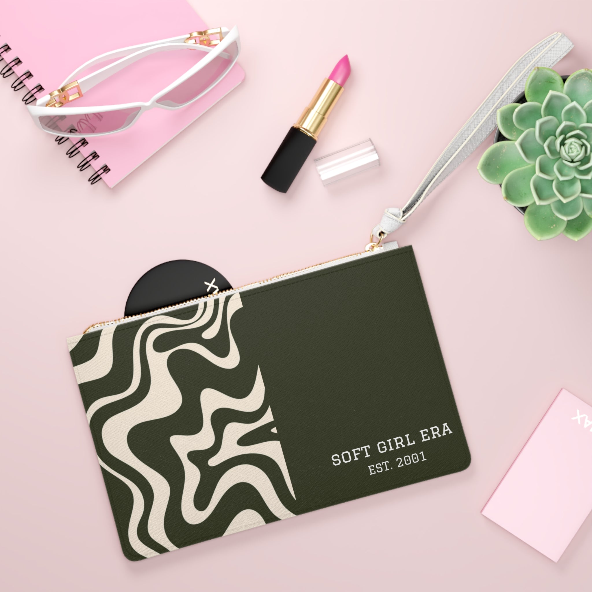 Soft Girl Era Clutch Bag — Army Green Swirl Wristlet Purse