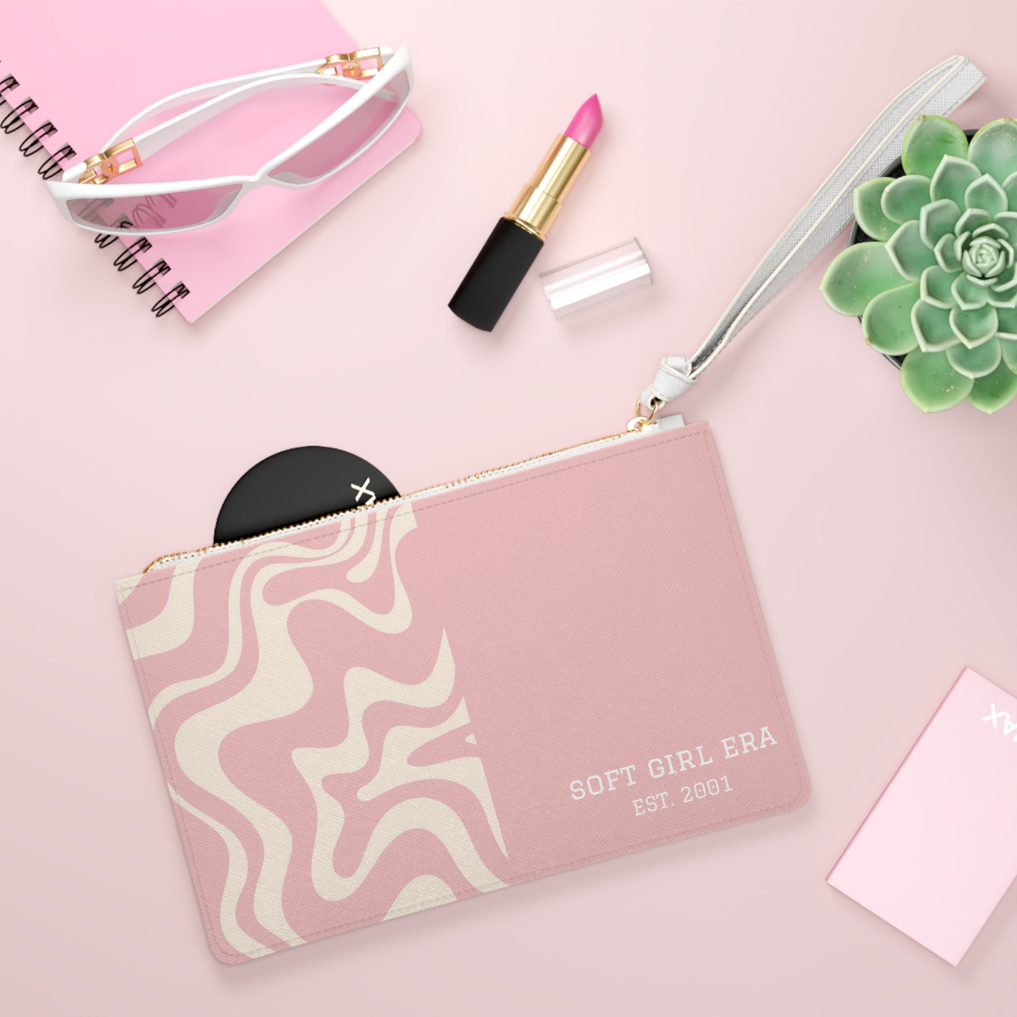 Soft Girl Era Clutch Bag — Pink Swirl Wristlet Purse